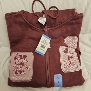 🆕 SIZE L DISNEY HOODIE Mickey Mouse & Minnie full zip w/ patches
